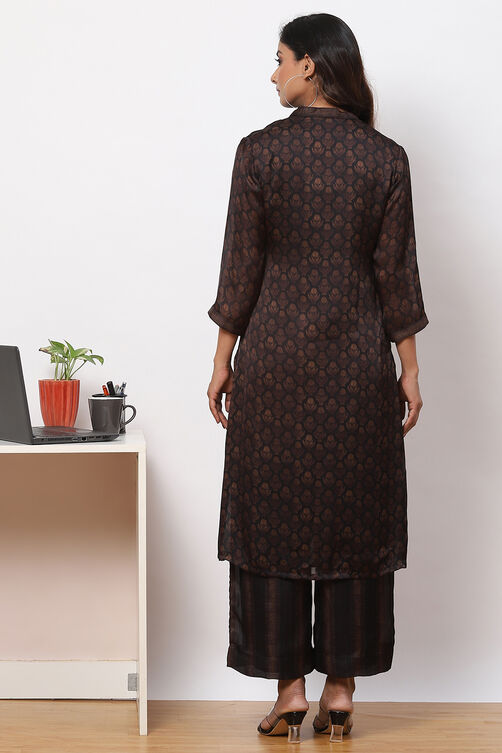 Charcoal Art Silk Straight Kurta Palazzo Suit Set image number 4