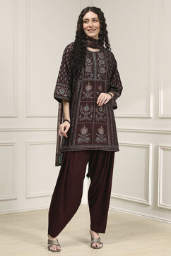 Brown Printed Straight Suit Set image number 6