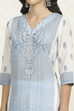 White-Blue Cotton Unstitched Suit Set image number 2
