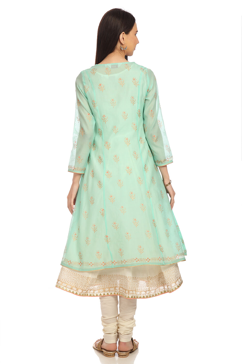Aqua Front Open Cotton Kurta Churidar Suit Set image number 5