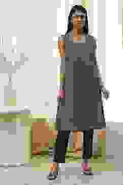 Grey Printed Pleated A-Line Kurta image number 7