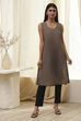 Blue Printed Pleated A-Line Kurta image number 7