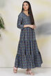 Blue Art Silk Flared Fusion Dress image number 4
