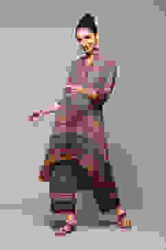 Blue Polyester Asymmetric Kurta Palazzo Suit Set image number 0