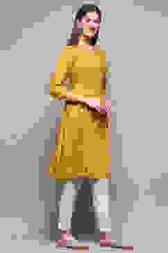 Mustard Rayon Short Solid Kurti image number 4