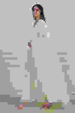 Ecru Cotton Embroidered Straight Sharara Suit Set image number 3