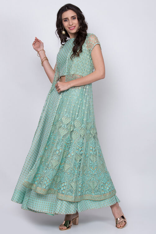 Sea Green Chanderi Fusion Wear Set image number 2