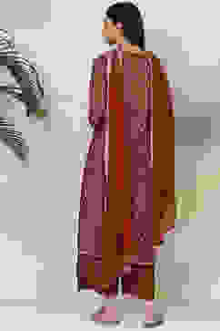 Terracotta Red Art Silk Straight Kurta Palazzo Suit Set image number 6