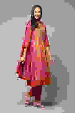 Onion Pink & Mustard LIVA Kalidar Kurta Churi Salwar Suit Set image number 6