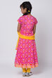 Yellow Cotton Flared Kurta Churidar Suit Set image number 4