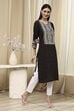 Black Viscose Blend Straight Kurta image number 4