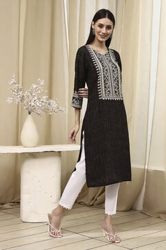 Black Viscose Blend Straight Kurta image number 4