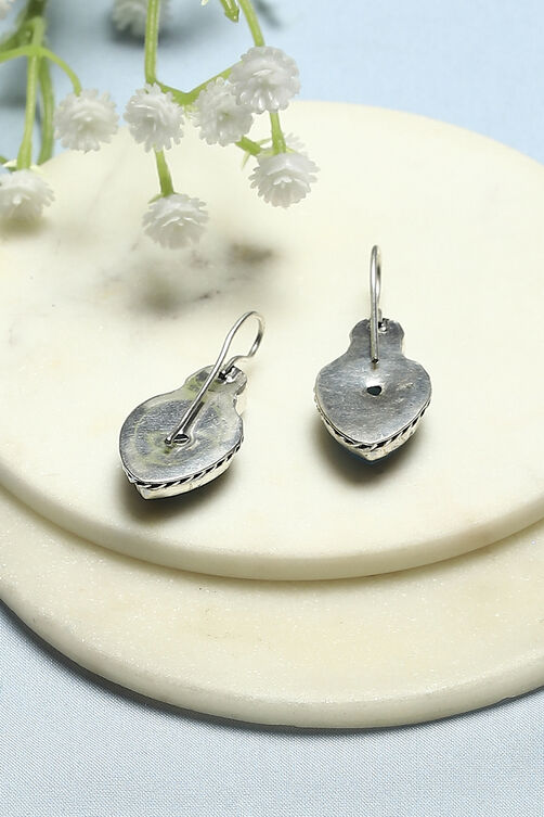 Light Blue Silver-Plated Stone Studded Nepali Danglers image number 2