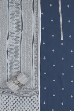Blue Cotton Woven Unstitched Suit Set image number 1