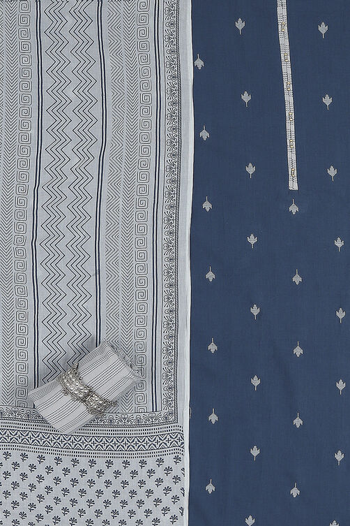 Blue Cotton Woven Unstitched Suit Set image number 1