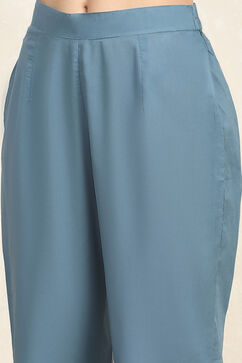 Teal Linen Blend Digital Print Unstitched Suit Set image number 3