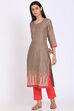 Beige Chanderi Power Loom Unstitched Suit Set image number 2