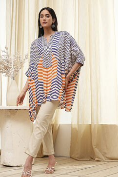 Blue and White Printed Kaftan Short Kurta image number 5