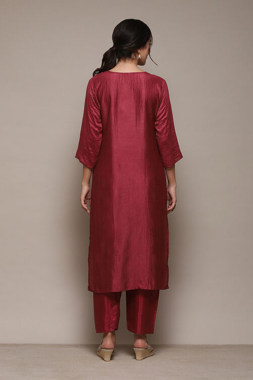 Dark Maroon Silk Blend Unstitched Suit Set image number 6