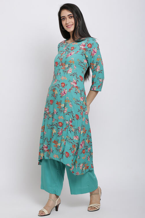 Pink Viscose A-Line Kurta Palazzo Suit Set image number 3