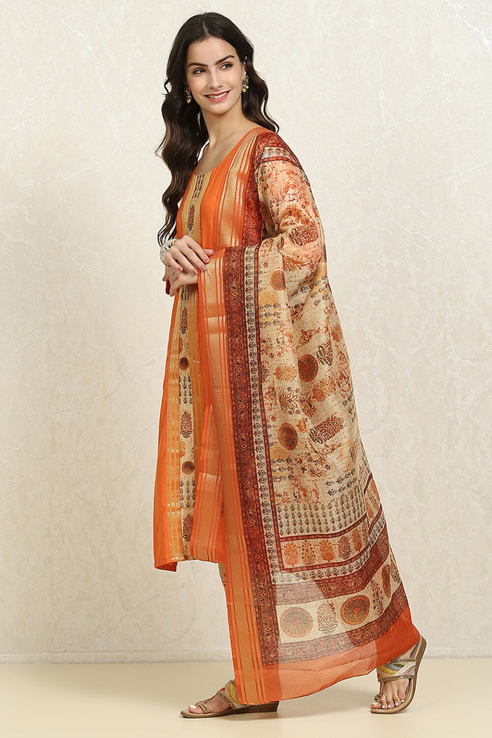 Maroon Cotton Handloom Unstitched Suit Set image number 4