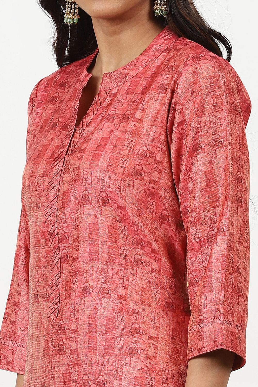 Red Cotton Printed Unstitched Kurta Set image number 4