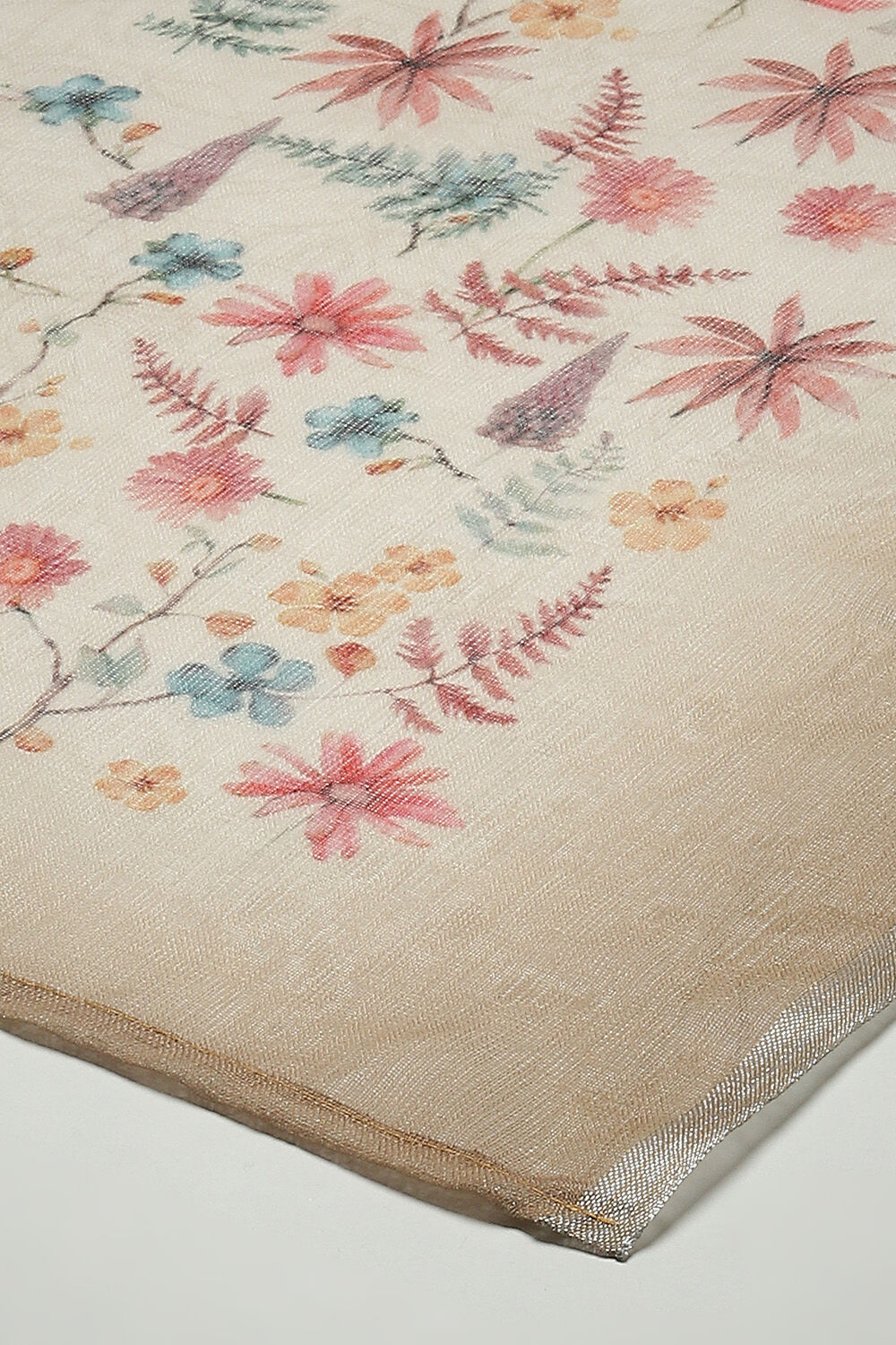 Cream Linen Digital Print Unstitched Suit Set image number 4