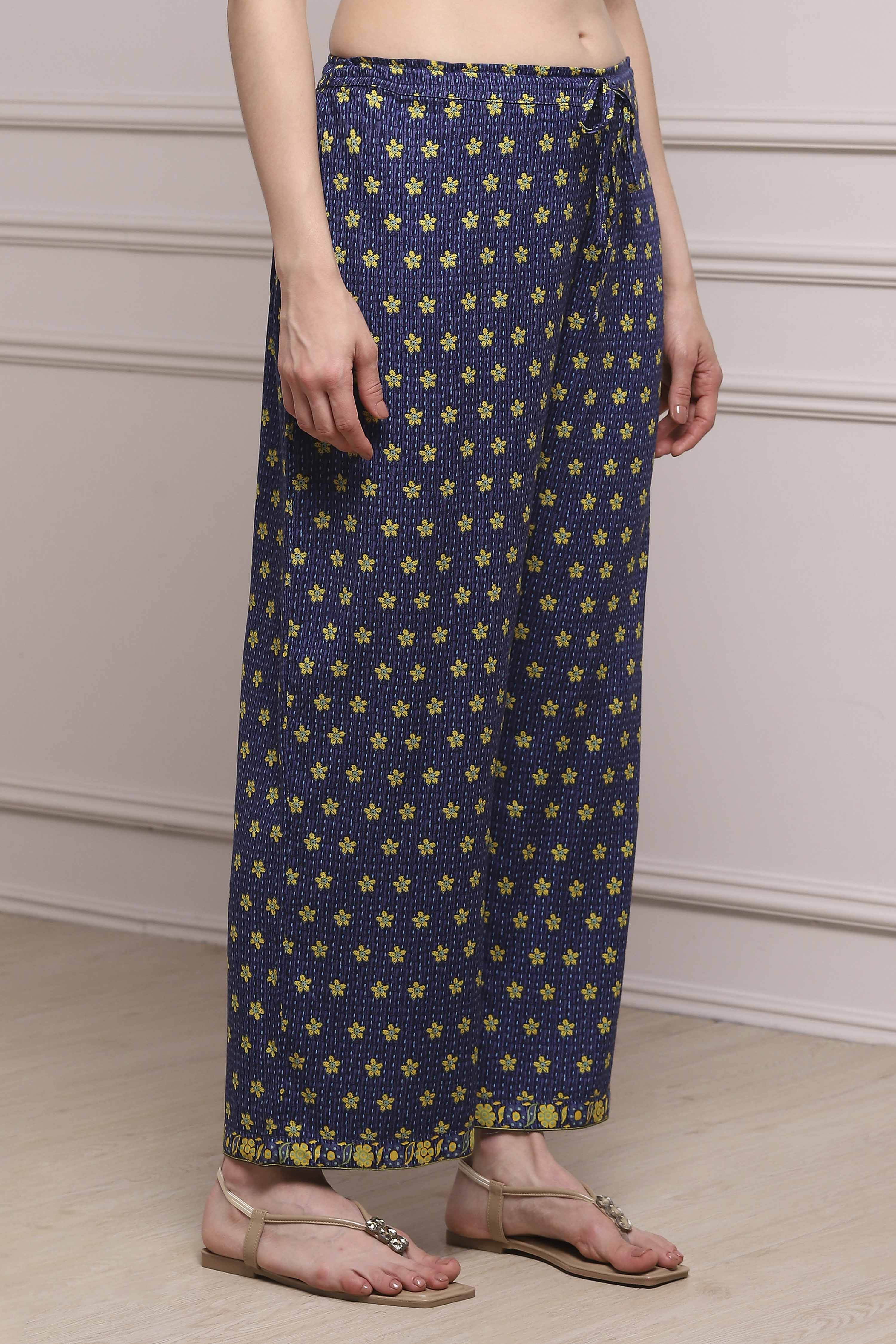 Navy Rayon Straight Palazzo image number 3