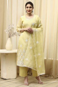 Lime Cotton Machine Embroidered Unstitched Suit Set image number 7