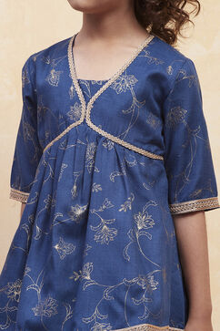 Navy Blue Printed Peplum Suit Set image number 1