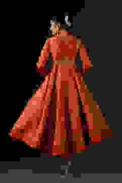 Rohit Bal Orange Cotton Silk Anarkali Printed Suit Set image number 5