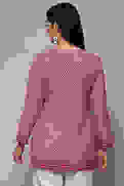 Pink Polyester Straight Kurti image number 3