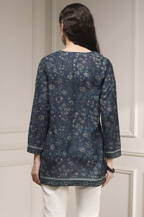 Indigo Polyester Straight Printed Short Kurta image number 3