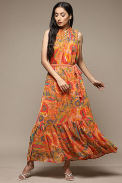 Multi-coloured Cotton Blend Tiered Dress image number 4