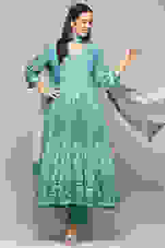 Indigo Cotton Anarkali Suit Set image number 0