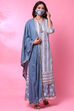 Off White And Blue Cotton Straight Kurta Sharara Suit Set image number 4
