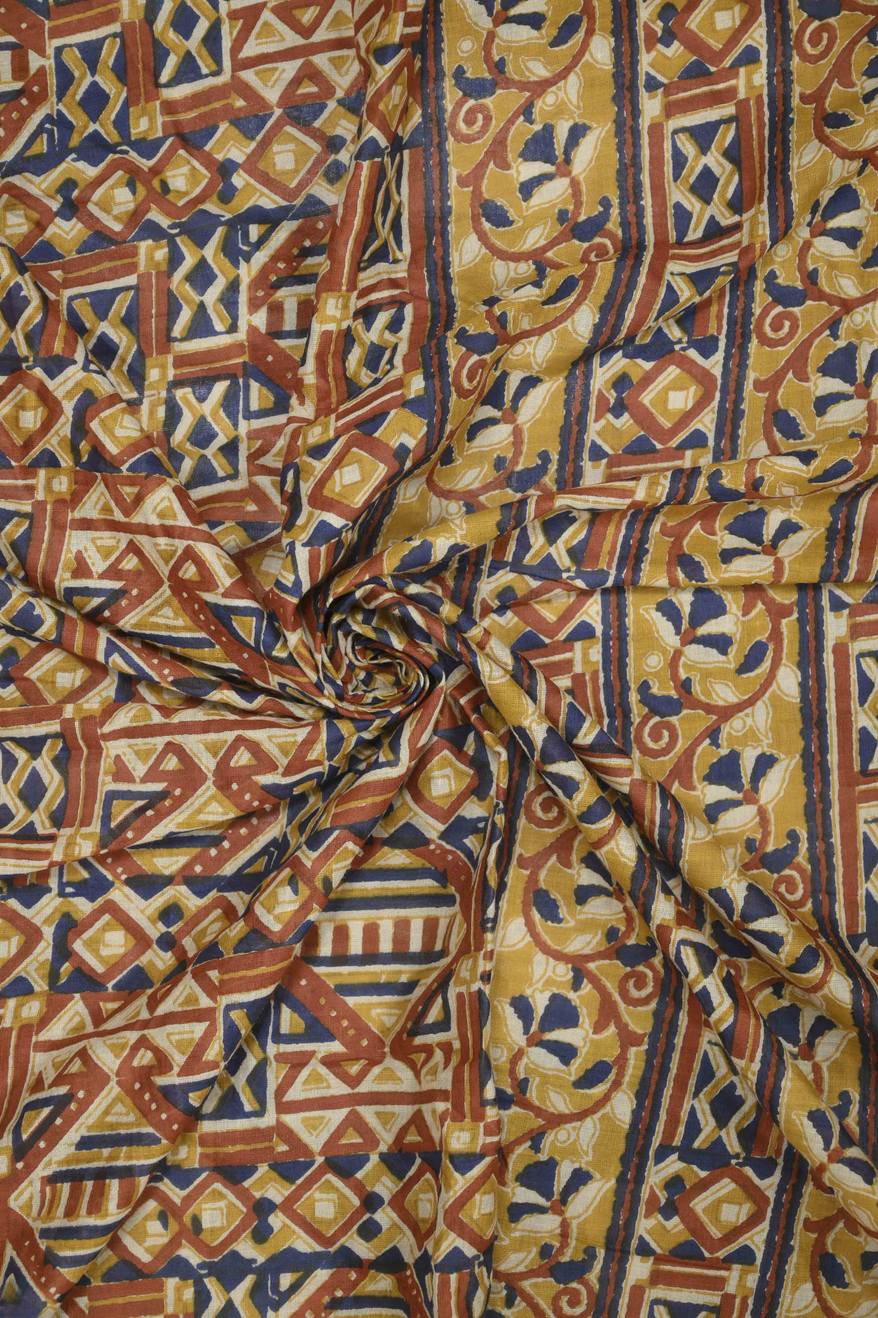 Mustard Cotton Printed Unstitched Suit Set image number 2