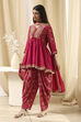 Fuchsia Viscose Floral Printed Peplum Suit Set image number 3