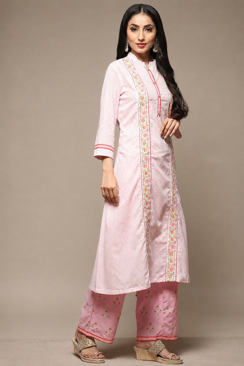 Teal Cotton A-Line Kurta Palazzo Suit Set image number 4