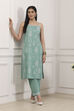 Green Cotton Straight Suit Set image number 0