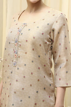 Beige Tissue Printed Unstitched Suit Set image number 2