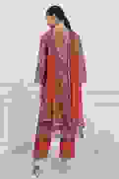 Rust Silk Blend Machine Embroidered Unstitched Suit Set image number 5