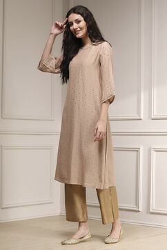 Nude Polyester Straight Solid Kurta image number 2