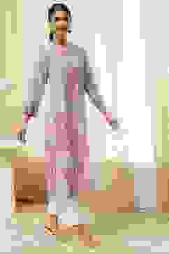 Lavender Printed Straight Kurta image number 0