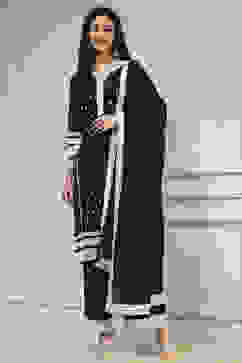 Black Chanderi Embroidered Straight Suit Set image number 6