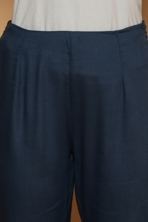 Blue Rayon Kalidar Kurta Slim Pant Suit Set image number 4