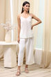 Off-White and Blue Cotton Floral Kalidar Suit Set image number 7