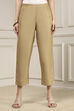 Beige Viscose Rayon Fitted Solid Pants image number 1