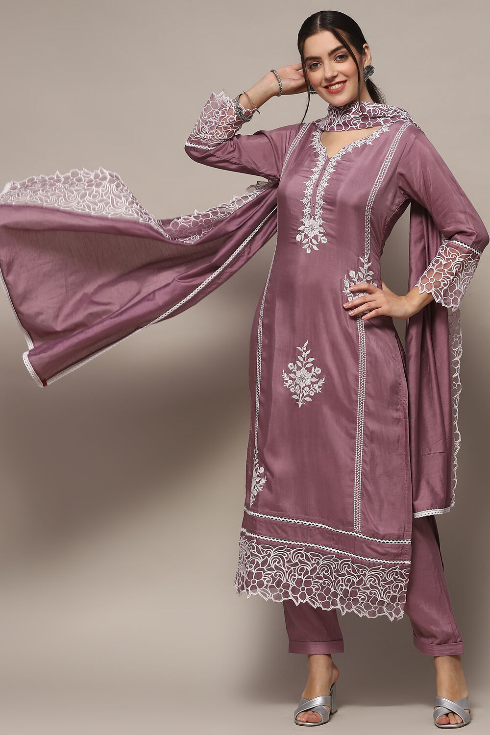 Lavender Muslin Unstitched Suit set image number 1