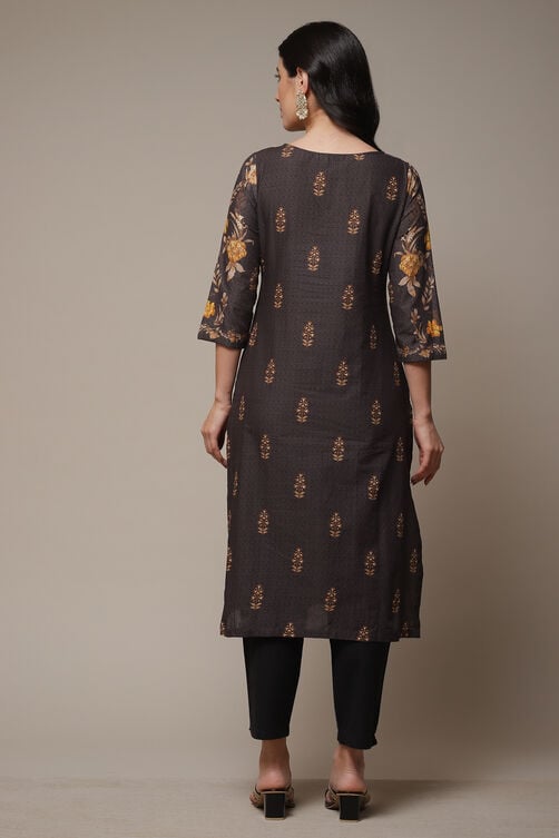 Beige Cotton Straight Printed Kurta image number 2